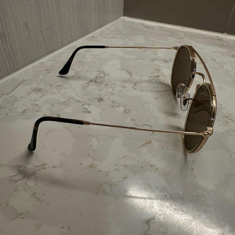 Ray-Ban Gold and Brown Round Double Bridge Polarized Sunglasses - Picture 4 of 11